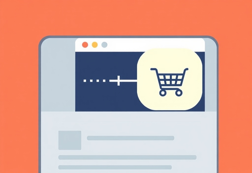 A close up view of a digital browser screen showing a conceptual tracking code connecting a user click to a shopping cart icon