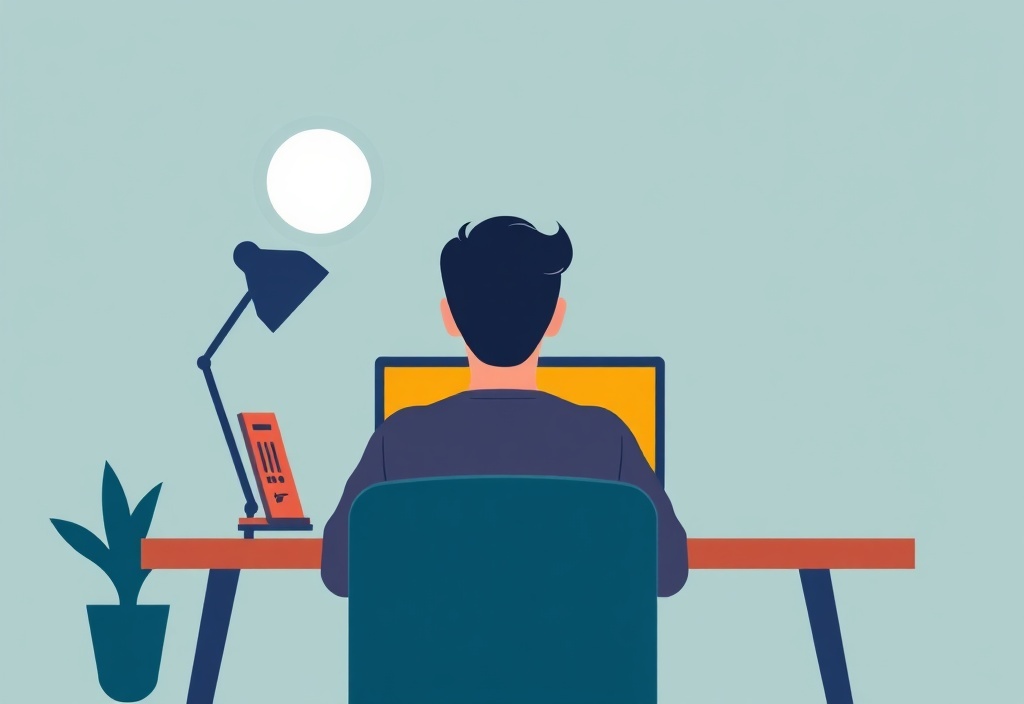 A focused person sitting at a desk looking at a laptop screen with a warm, encouraging atmosphere, representing successful learning and growth